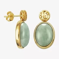 Good Fortune Womens Genuine Green Jade 18K Gold Over Silver Oval Drop Earrings
