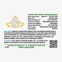 (E-F / Vs1-Vs2) Womens 3 CT. T.W. Lab Grown White Diamond 14K Gold Pear Solitaire Engagement Ring