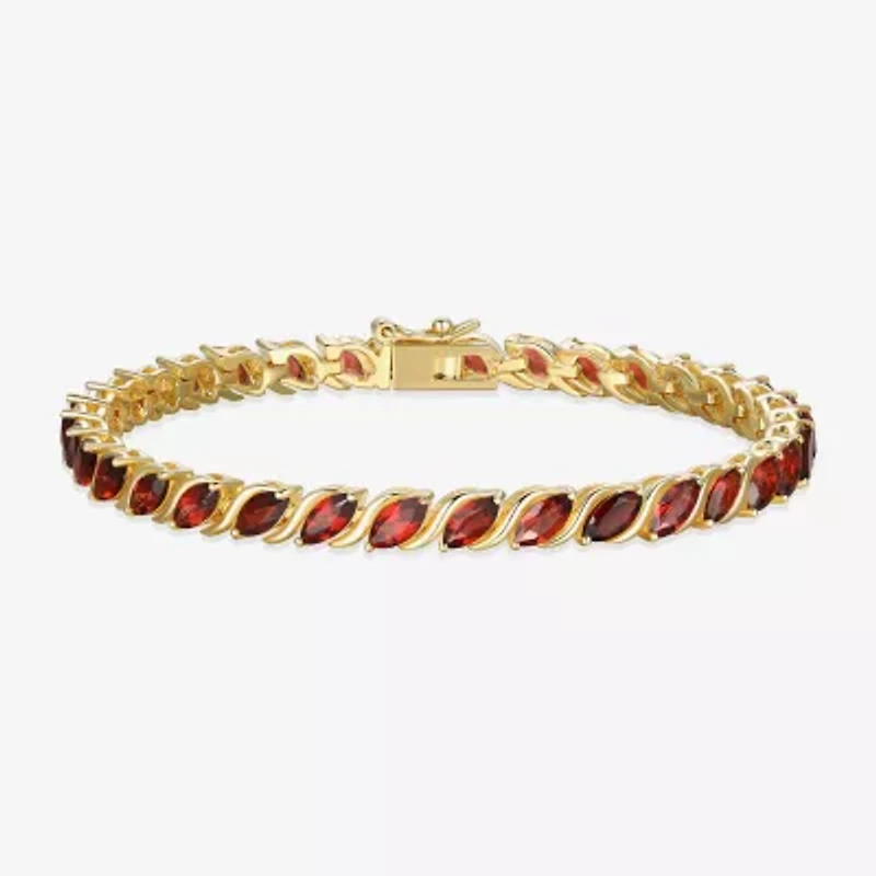 Womens Genuine Red Garnet 18K Gold Over Silver Tennis Bracelet