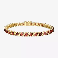Womens Genuine Red Garnet 18K Gold Over Silver Tennis Bracelet