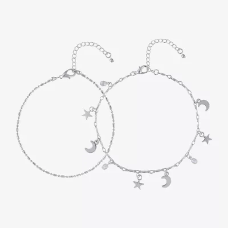 Bijoux Bar Womens 9 Inch Link Moon Ankle Bracelet