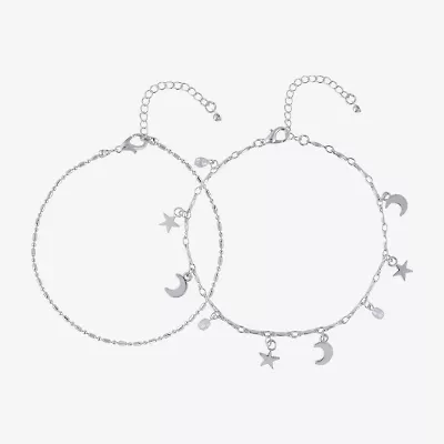 Bijoux Bar Womens 9 Inch Link Moon Ankle Bracelet