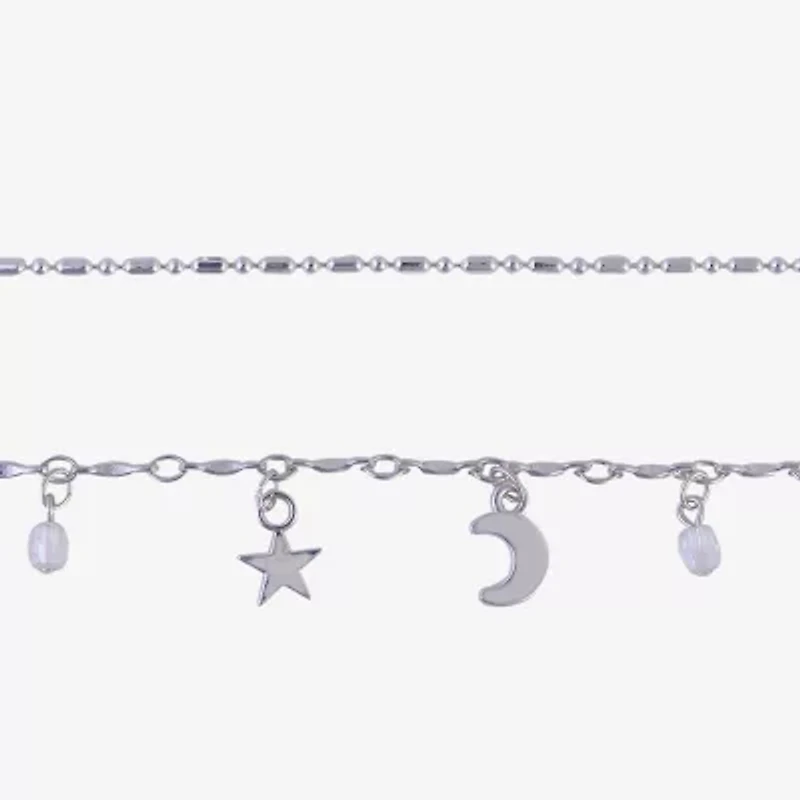 Bijoux Bar Womens 9 Inch Link Moon Ankle Bracelet