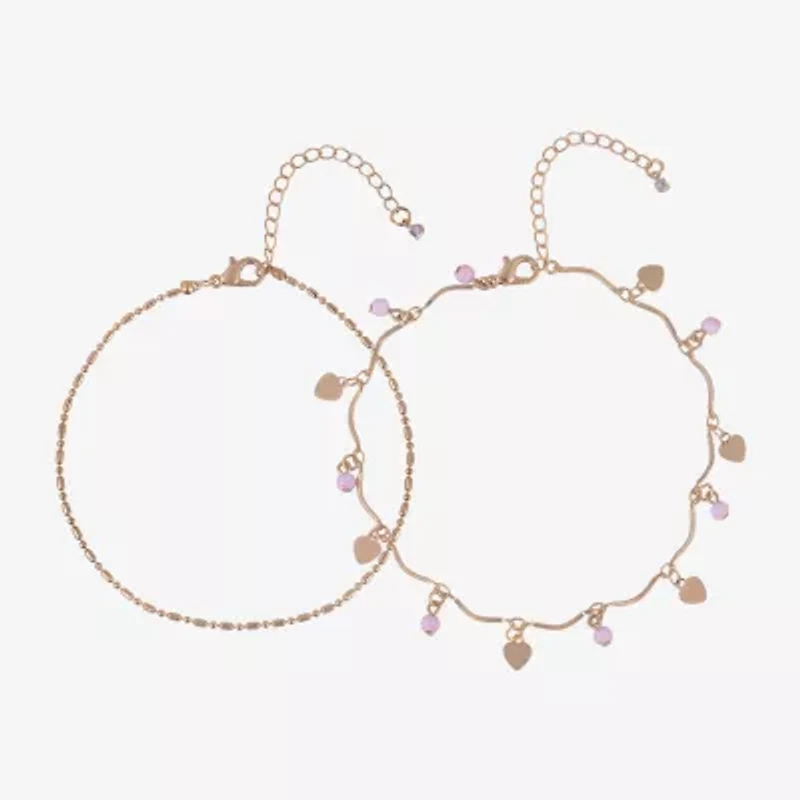 Bijoux Bar Womens 9 Inch Link Heart Ankle Bracelet