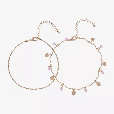 Bijoux Bar Womens 9 Inch Link Heart Ankle Bracelet