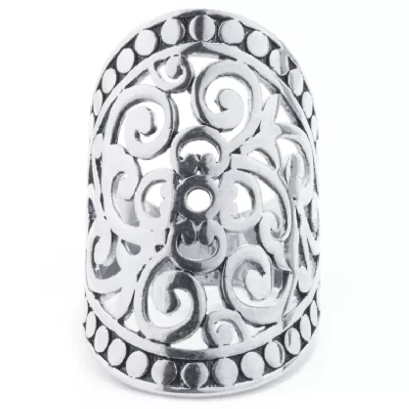 Sparkle Allure Womens Pure Silver Over Brass Oblong Cocktail Ring