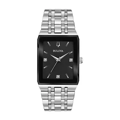 Bulova Quadra Mens Silver Tone Stainless Steel Bracelet Watch 96d145