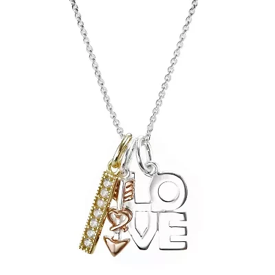 Footnotes Love Womens Crystal Sterling Silver 18 Inch Pendant Necklace