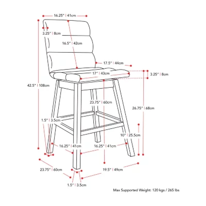 Corliving Boston Dining Collection 2-pc. Upholstered Tufted Bar Stool