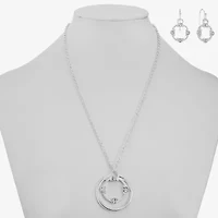 Liz Claiborne Silver Tone Pendant Necklace And Drop Earring Womens 2-pc. Jewelry Set