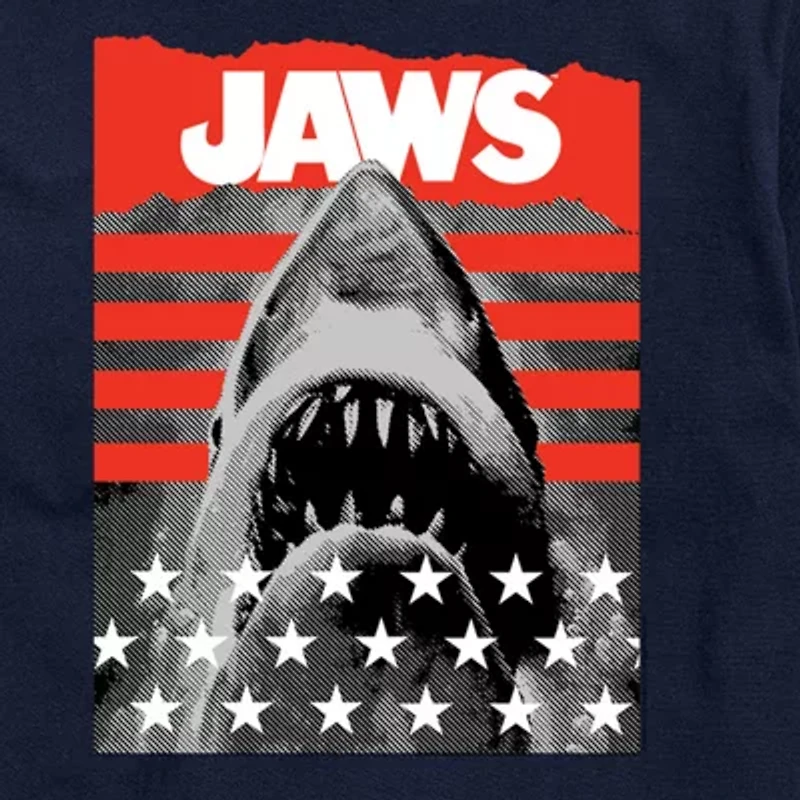 Jaws Mens Crew Neck Short Sleeve Regular Fit Graphic T-Shirt