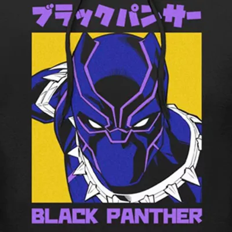 Mens Hooded Long Sleeve Classic Fit Black Panther Marvel Graphic T-Shirt