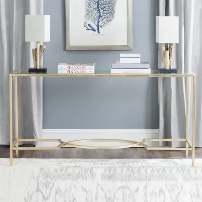 Inga Gold Console Table with Glass Top
