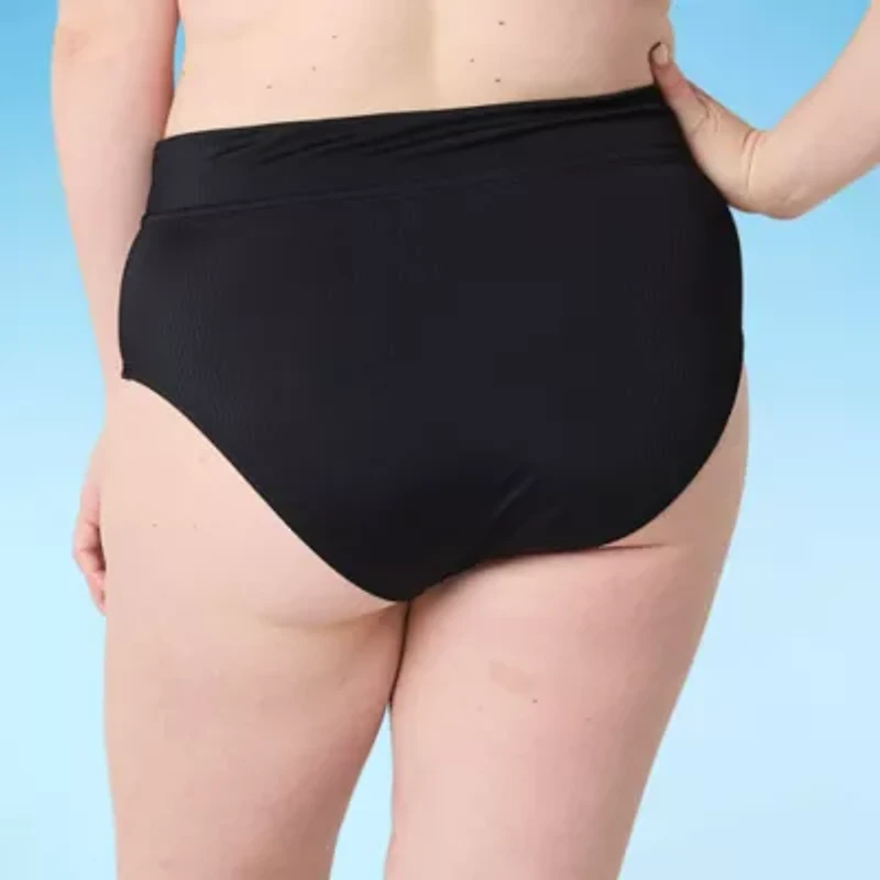 Decree Ribbed Womens Stretch Fabric Textured Juniors Plus High Waist Bikini Swimsuit Bottom