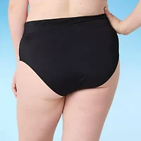 Decree Ribbed Womens Stretch Fabric Textured Juniors Plus High Waist Bikini Swimsuit Bottom