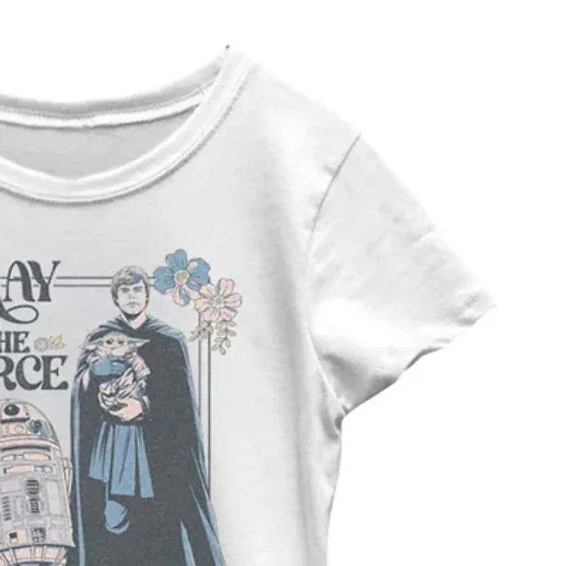 Little & Big Kid Girls Crew Neck Short Sleeve Slim Fit Star Wars Graphic T-Shirt