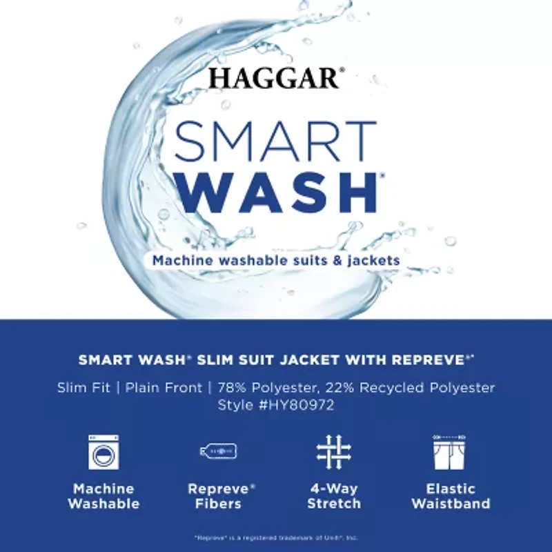 Haggar Smart Wash With Repreve Mens Comfort Waistband Slim Fit Dress Flat Front Pant