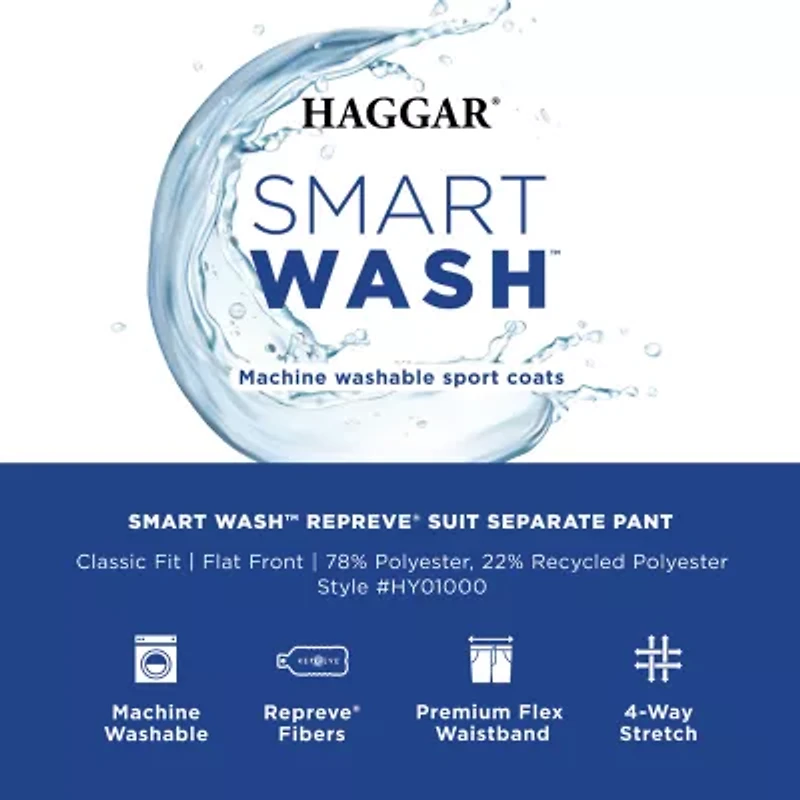Haggar Smart Wash With Repreve Mens Stretch Fabric Classic Fit Flat Front Suit Pant