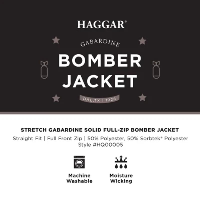 Haggar Stretch Gabardine Mens Lightweight Bomber Jacket