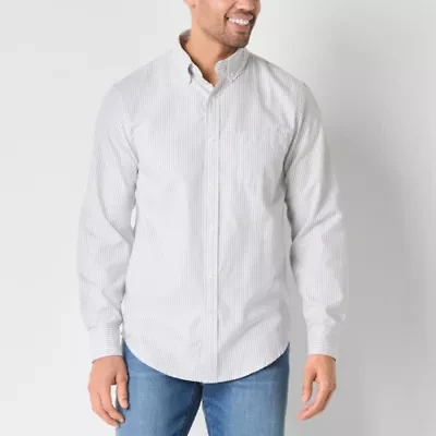 St. John's Bay Performance Oxford Mens Easy-on + Easy-off Seated Wear Long Sleeve Classic Fit Button-Down Shirt