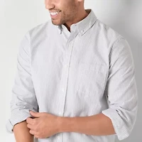 St. John's Bay Performance Oxford Mens Easy-on + Easy-off Seated Wear Long Sleeve Classic Fit Button-Down Shirt
