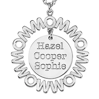 Personalized "Mom" with Child Names Circle 27mm Pendant Necklace