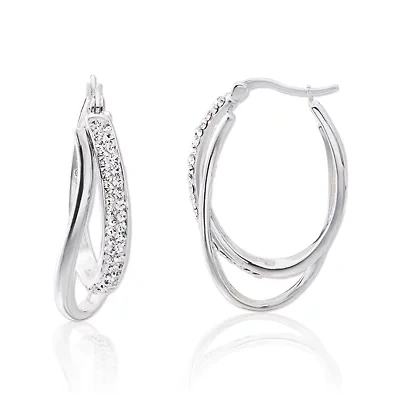 Crystal Sterling Silver Double Hoop Earrings