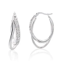 Crystal Sterling Silver Double Hoop Earrings