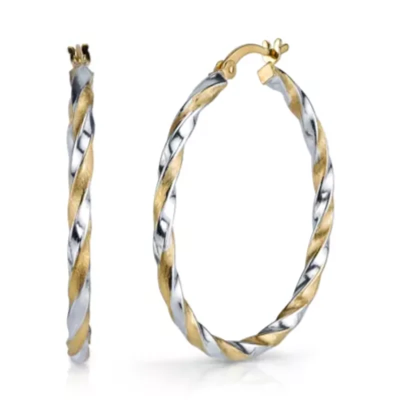 Womens Sterling Silver 36.7mm Hoop Earrings