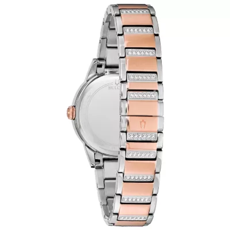 Bulova Turnstyle Womens Crystal Accent Two Tone Stainless Steel Bracelet Watch 98l246