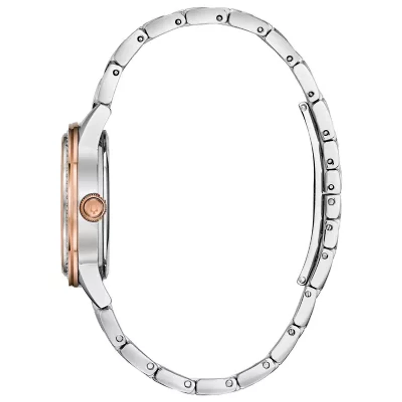Bulova Turnstyle Womens Crystal Accent Two Tone Stainless Steel Bracelet Watch 98l246