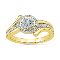 Womens 1/5 CT. Natural White Diamond 10K Gold Round Bypass  Halo Engagement Ring