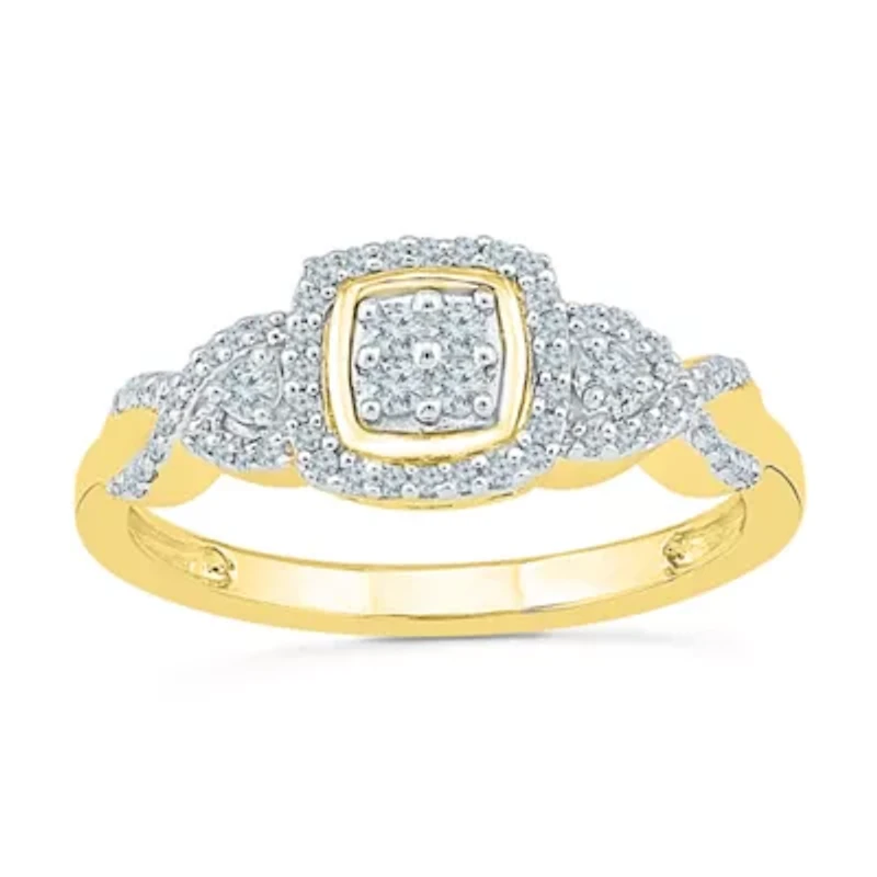 Womens 1/ CT. T.W. Natural White Diamond 10K Gold Cushion Engagement Ring
