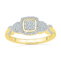 Womens 1/ CT. T.W. Natural White Diamond 10K Gold Cushion Engagement Ring