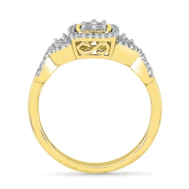 Womens 1/ CT. T.W. Natural White Diamond 10K Gold Cushion Engagement Ring