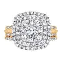 1 CT. T.W. Natural Diamond Cushion Side Stone Halo Engagement Ring 10K or 14K Gold