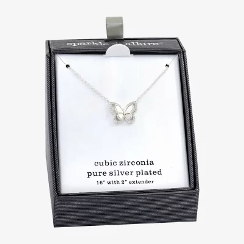 Sparkle Allure Womens White Mother Of Pearl Pure Silver Over Brass Butterfly 16 Inch Pendant Necklace