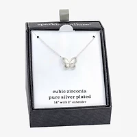 Sparkle Allure Womens White Mother Of Pearl Pure Silver Over Brass Butterfly 16 Inch Pendant Necklace