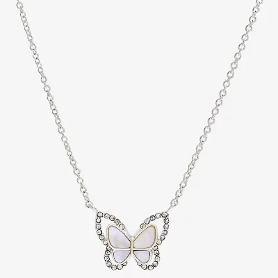 Sparkle Allure Womens White Mother Of Pearl Pure Silver Over Brass Butterfly 16 Inch Pendant Necklace