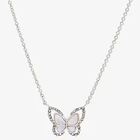 Sparkle Allure Womens White Mother Of Pearl Pure Silver Over Brass Butterfly 16 Inch Pendant Necklace