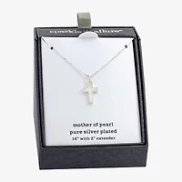 Sparkle Allure Womens White Mother Of Pearl Pure Silver Over Brass Cross 16 Inch Pendant Necklace