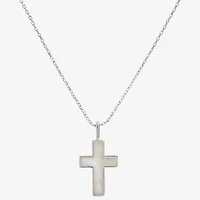 Sparkle Allure Womens White Mother Of Pearl Pure Silver Over Brass Cross 16 Inch Pendant Necklace