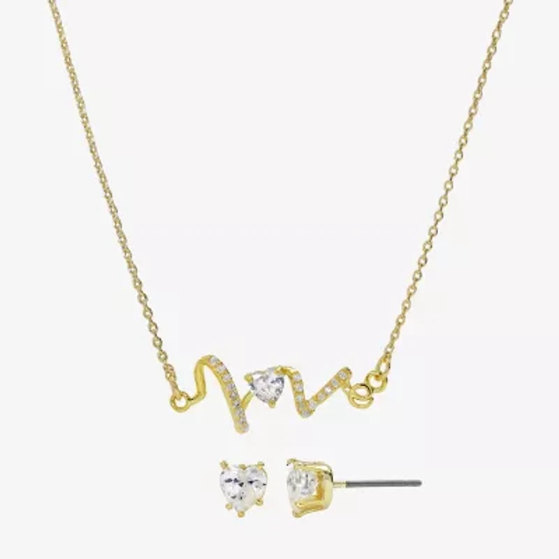 Sparkle Allure Love Heartbeat Womens Cubic Zirconia 14K Gold Over Brass Heart 2-pc. Jewelry Set