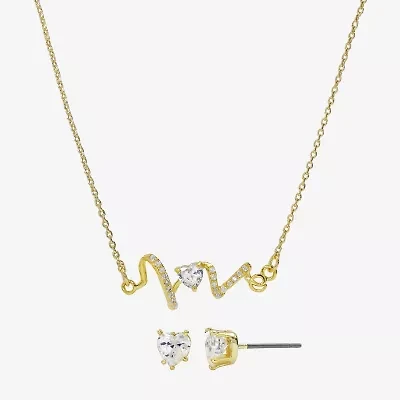 Sparkle Allure Love Heartbeat Womens Cubic Zirconia 14K Gold Over Brass Heart 2-pc. Jewelry Set