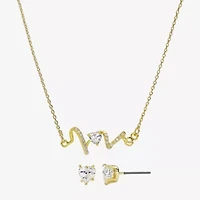 Sparkle Allure Love Heartbeat Womens Cubic Zirconia 14K Gold Over Brass Heart 2-pc. Jewelry Set