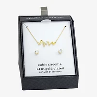 Sparkle Allure Love Heartbeat Womens Cubic Zirconia 14K Gold Over Brass Heart 2-pc. Jewelry Set