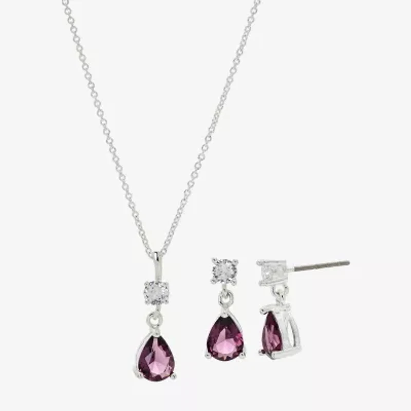 Sparkle Allure Womens Purple Cubic Zirconia Pure Silver Over Brass Pear 2-pc. Jewelry Set