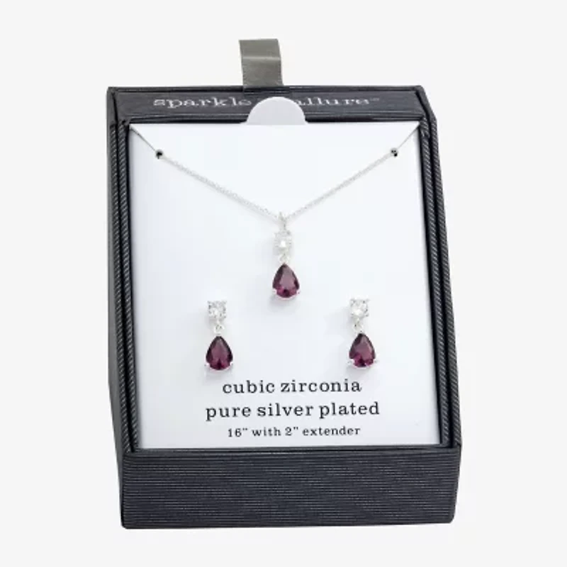 Sparkle Allure Womens Purple Cubic Zirconia Pure Silver Over Brass Pear 2-pc. Jewelry Set