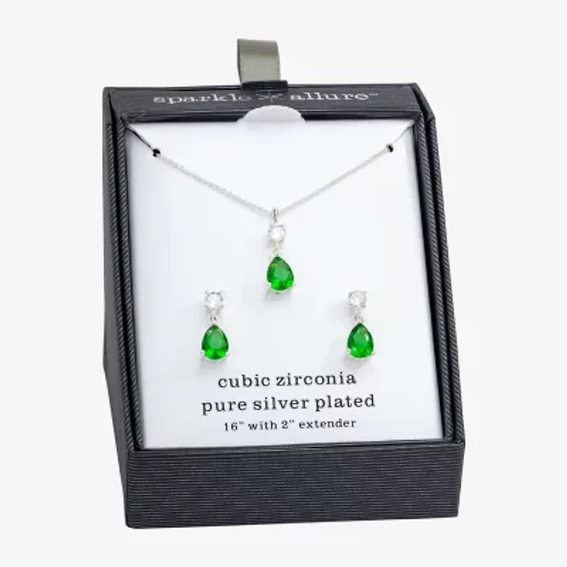 Sparkle Allure Womens Green Cubic Zirconia Pure Silver Over Brass Pear 2-pc. Jewelry Set
