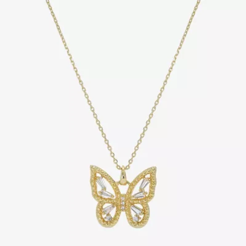 Sparkle Allure Womens Cubic Zirconia 14K Gold Over Brass Butterfly 16 Inch Pendant Necklace